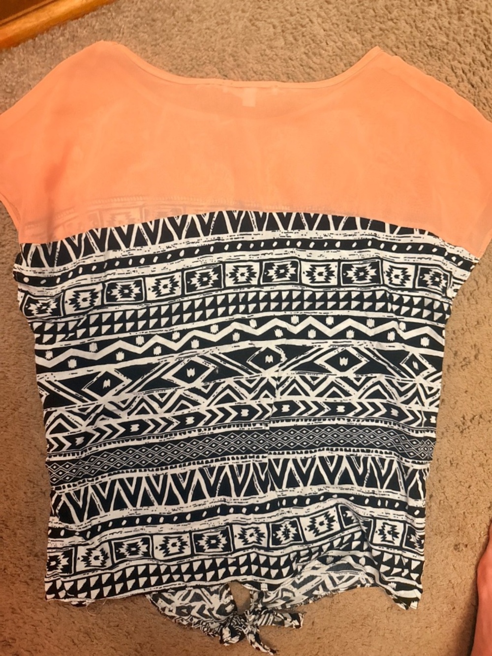 Boho Aztec Print Short Sleeve Blouse Peach Black White